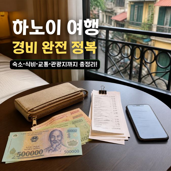 지갑과 영수증, 현금을 활용한 하노이 여행 경비 정리 안내